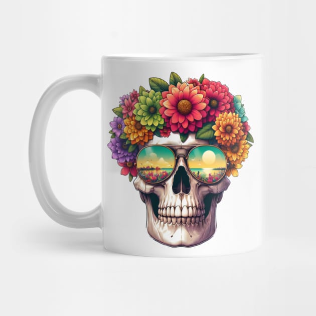 Floral Skull with Reflective Sunglasses Design by LSanchezArt